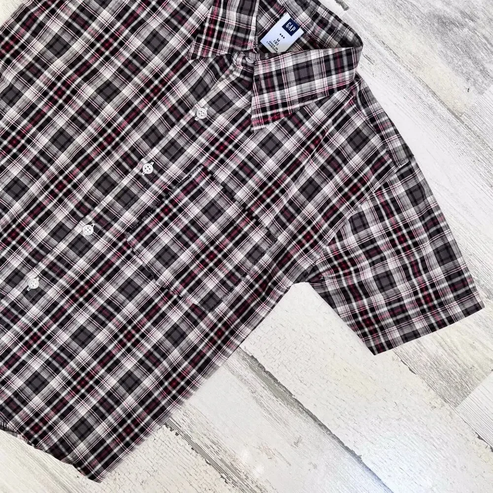 GAP Boys Plaid Button Down Shirt Size 8 Brown Red Short Sleeve Cotton Casual